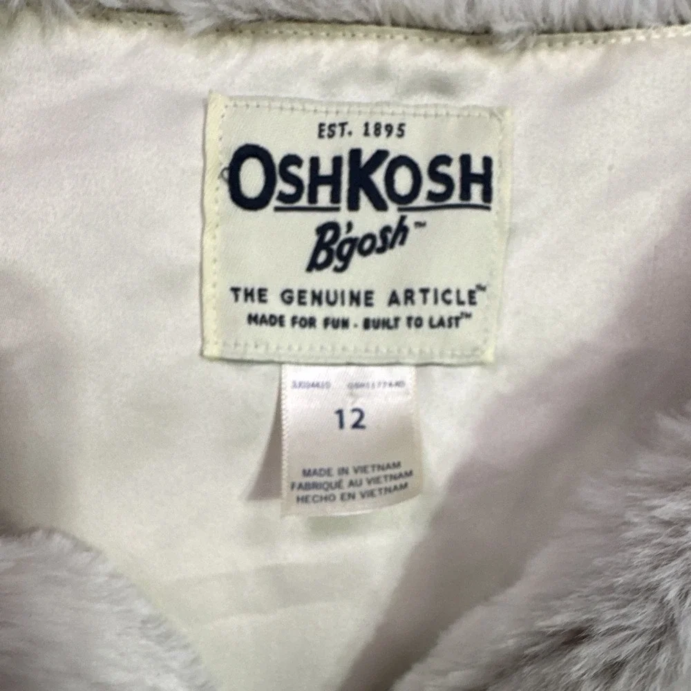 OshKosh B'gosh Girls Gray Faux Fur Lined Vest Fur Trim Hook & Eye Size 12